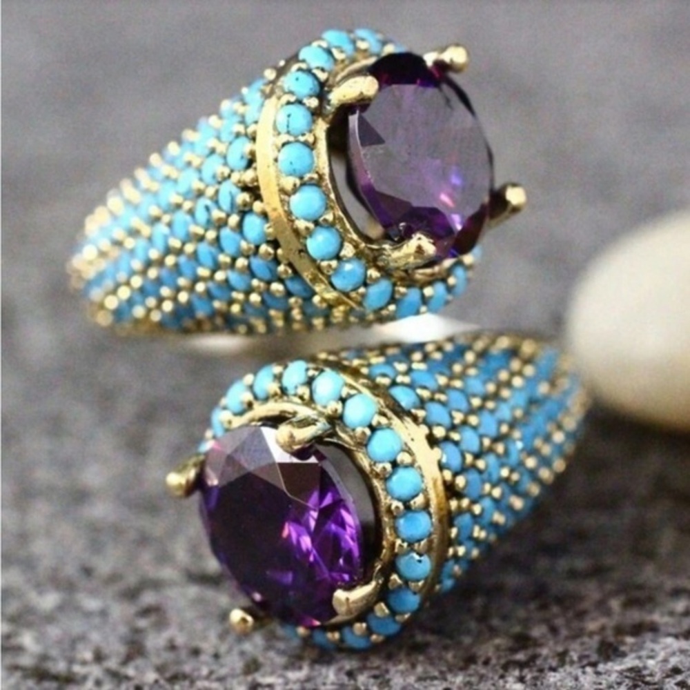 ✨NEW Spiral Elegant Purple and Turquoise Ring